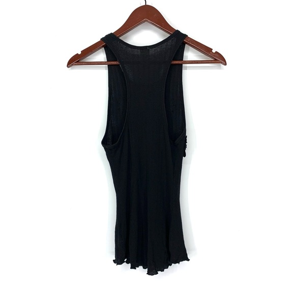 Free People Black Flower Applique Embroidered Berlin Muscle Tank Top Size XS - Picture 7 of 15